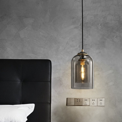 2-Layered Glass Hanging Lighting Simplicity 1 Head Suspension Pendant Light for Bedside