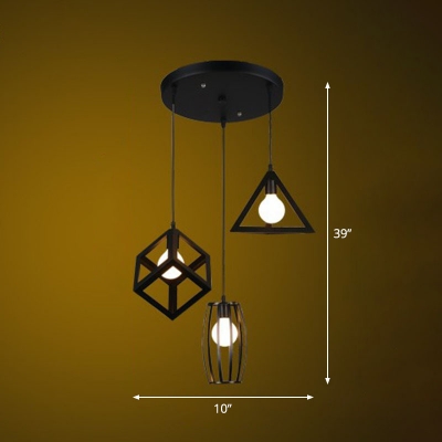 3-Light Geometry Multi Hanging Light Fixture Industrial Metal Ceiling Pendant for Dining Room