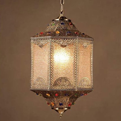 3-Light Water Glass Ceiling Pendant Moroccan Bronze Lantern Restaurant Suspended Lighting Fixture