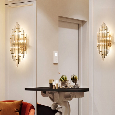 3 Lights Living Room Sconce Fixture Modern Golden Wall Lamp with Curved Crystal Shade