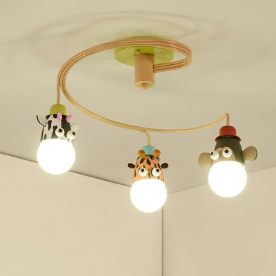 Animal Head Nursery Ceiling Chandelier Metallic Cartoon Suspension Light in Orange
