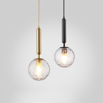 Ball Hanging Light Modern Clear Rippled Glass 1-Light Dining Room Pendulum Light