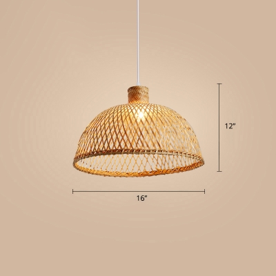 Bamboo Handcrafted Pendant Light Contemporary Single-Bulb Wood Suspension Light Fixture
