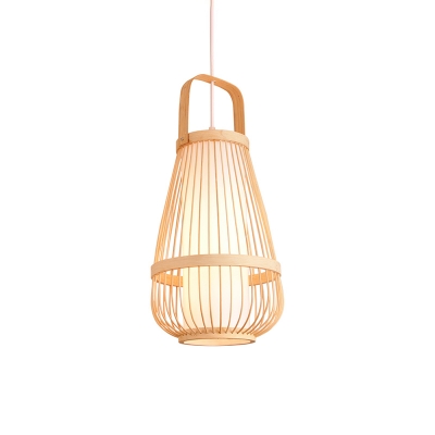 Basket Ceiling Lighting Modern Bamboo Single Tea Room Hanging Pendant Light in Wood