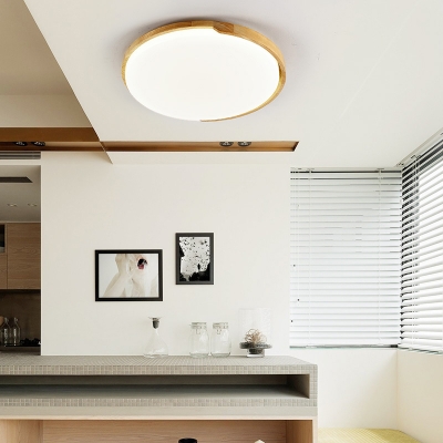 Bedroom LED Flush Light Fixture Minimalist Wood Ceiling Light with Round Acrylic Shade