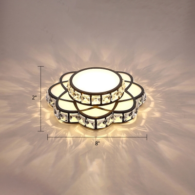 Beveled Crystal Flower Flush Light Fixture Contemporary Black LED Ceiling Lamp for Entryway