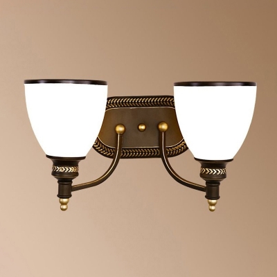 Brown 2-Head Wall Lamp Minimalistic White Glass Bell Wall Sconce Lighting for Dining Room