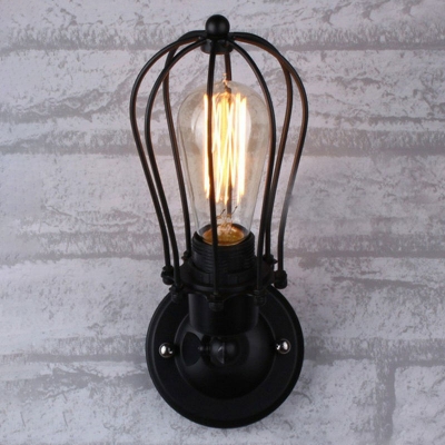 Cage Metal Rotatable Wall Mount Light Industrial 1 Bulb Kitchen Sconce Light in Black