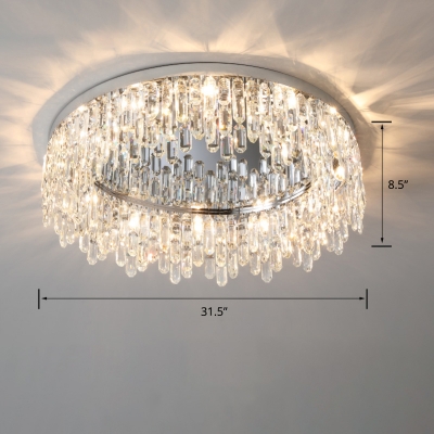 Circular Flush Ceiling Light Modern Crystal Icicles Bedroom Flush-Mount Light Fixture