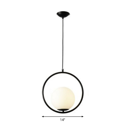 Circular Hanging Ceiling Light Simplicity Metal 1 Bulb Bedside Pendant with Orb Cream Glass Shade