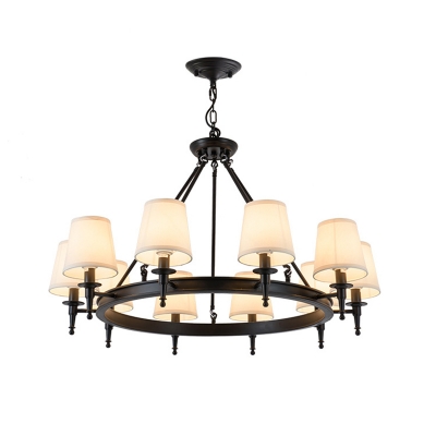 Circular Metal Chandelier Pendant Light Vintage Living Room Drop Lamp with Cone Shade