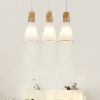 Conic Pendulum Light Minimalist Fabric 1-Light White Pendant Lighting Fixture with Wood Top