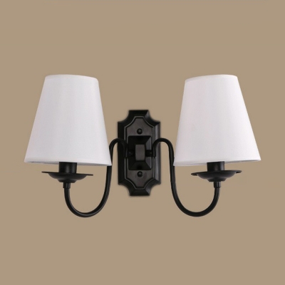 Conical Wall Mount Light Minimalist Fabric White Sconce Light Fixture with Black Curved Arm