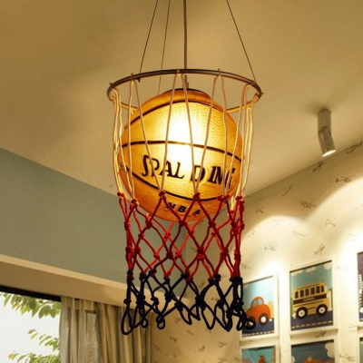 Creative Sports Ball Pendant Light Fixture Glass Single-Bulb Boys Bedroom Ceiling Hang Lamp