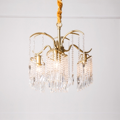 Crystal Fringe Chandelier Lighting Traditional Gold Branch Bedroom Ceiling Suspension Lamp