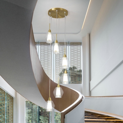Diamond Shaped Multi Lamp Ceiling Light Modern Clear Glass Stairs Pendant Light Fixture