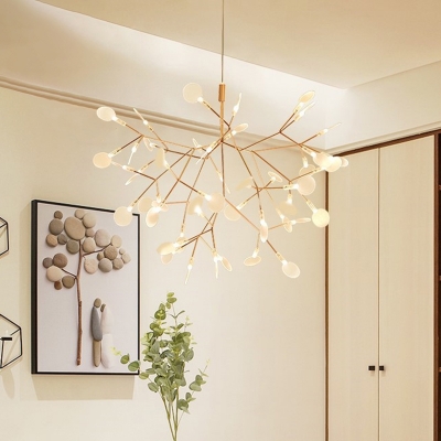 Firefly Acrylic Chandelier Art Deco Gold Finish Hanging Ceiling Light for Dining Room