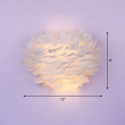 Floral Feather Flush Mount Wall Sconce Minimalistic 1 Head White Wall Mount Light