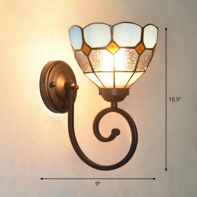 Floral Wall Light Sconce 1-Light Glass Mediterranean Wall Lamp with Swirling Arm