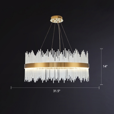 Fluted Clear Glass Rods Chandelier Minimalistic Golden LED Ceiling Hang Light for Restaurant