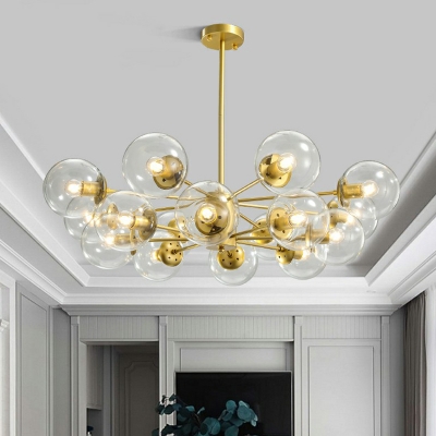 Glass Ball Chandelier Light Fixture Post-Modern Brass Finish Ceiling Light for Living Room