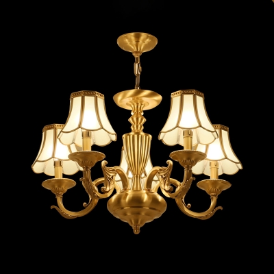 Glass Panel Gold Suspension Light Scalloped Minimalism Chandelier Light for Living Room