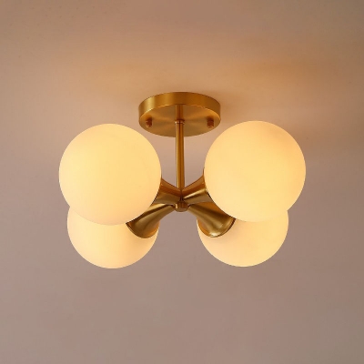 Gold Ball Semi Flush Minimalistic Frosted Glass Flush Ceiling Light Fixture for Entryway