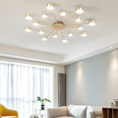 Gold Circular LED Semi Flush Mount Post-Modern Acrylic Close To Ceiling Chandelier for Living Room
