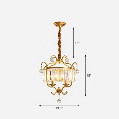 Gold Finish 4-Light Pendant Chandelier Antique Crystal Round Hanging Light for Dining Room