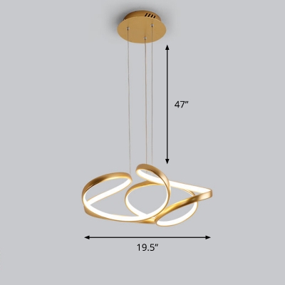 Gold Finish Twist LED Pendant Lighting Minimalist Metal Chandelier for Dining Room