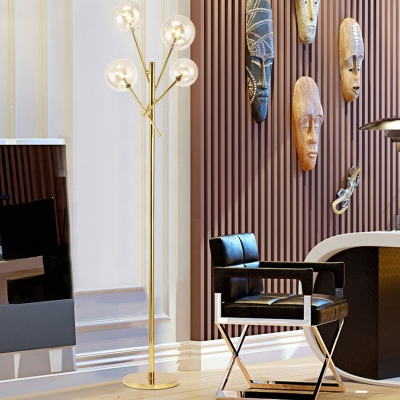 Gold Modo Floor Lamp Nordic Style 4 Heads Cognac Glass Standing Lighting for Living Room