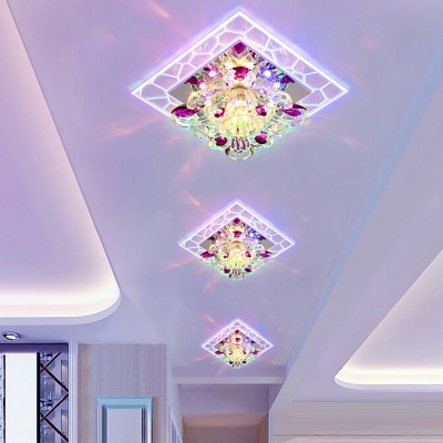 Hallway LED Ceiling Flush Mount Light Modern Clear Flush Light with Floral Crystal Shade
