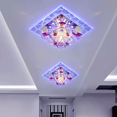 Hallway LED Ceiling Flush Mount Light Modern Clear Flush Light with Floral Crystal Shade
