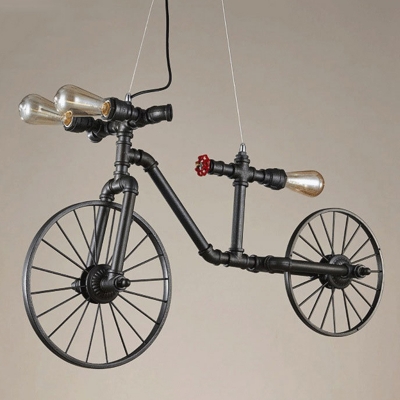Iron Piping Bicycle Ceiling Lighting Industrial 3 Heads Restaurant Chandelier Light Fixture
