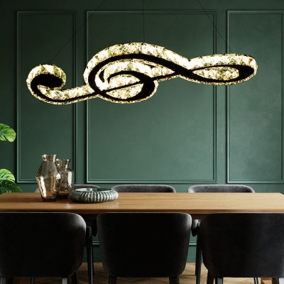 K9 Crystal Musical Note Pendant Light Modernist Black LED Ceiling Suspension Lamp for Dining Room
