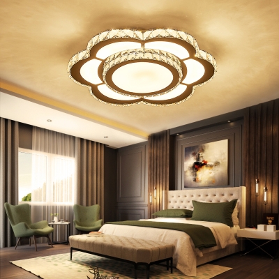 LED Flower Flush Mount Light Fixture Minimalist Crystal Ceiling Lamp for Bedroom