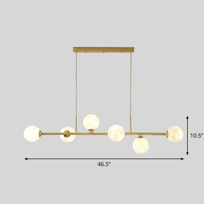 Linear Dining Room Island Pendant Ball Glass 6-Light Postmodern Suspension Light in Brass
