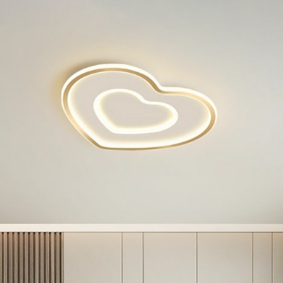 Loving Heart Shaped Bedroom Ceiling Fixture Metallic Minimalist LED Flush Mount Light in Gold