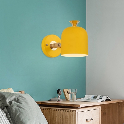 Macaron Shaded Wall Lamp Fixture Metal 1 Bulb Kids Bedroom Reading Light with Arm