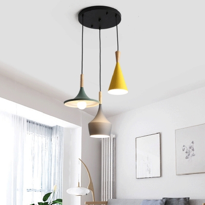 Metal Geometric Pendant Ceiling Light Macaron 3-Head Black Multiple Hanging Light for Dining Room