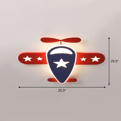 Metal Plane Ceiling Lamp Cartoon Red and Blue LED Flush-Mount Light with Star Pattern