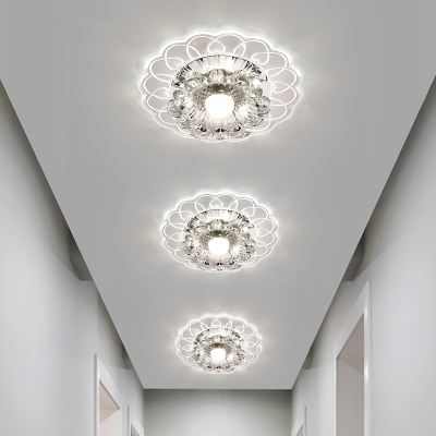 Minimalist LED Ceiling Light Fixture Clear Scalloped Flush Mount Lamp with Crystal Shade for Balcony
