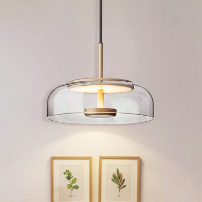 Minimalist Round LED Pendant Lamp Glass Dining Room Suspension Lighting in Black