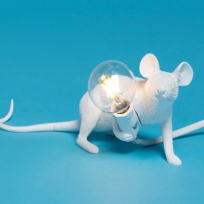 Mouse Shape Living Room Nightstand Lamp Resin 1-Light Decorative Table Light in White
