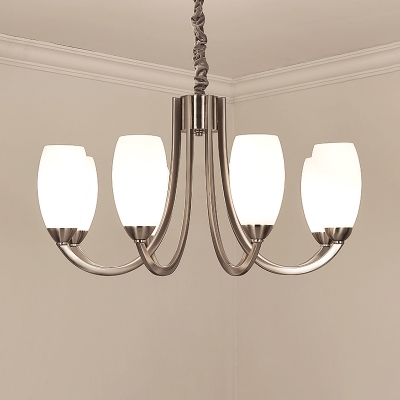 Nickel Barrel Chandelier Lighting Classic Style Cream Glass Living Room Pendant Light