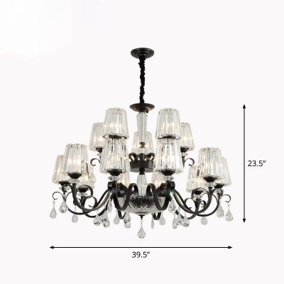 Postmodern Chandelier Tapered Suspension Pendant Light with Prismatic Crystal Shade