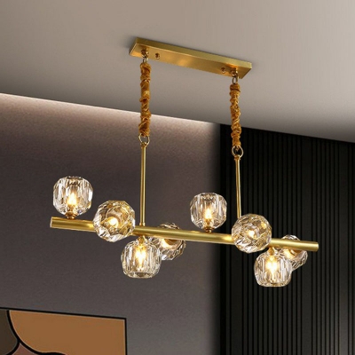 Postmodern Floral Island Light Clear Cut Crystal Dining Room Suspension Pendant Light in Gold