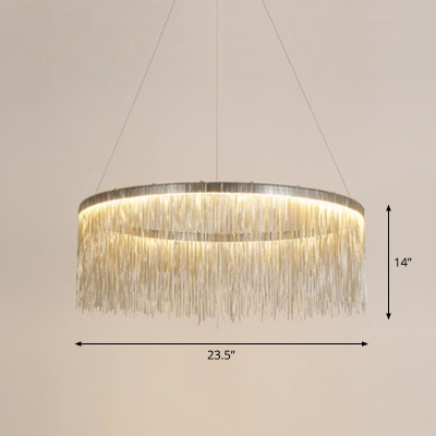 Postmodern Tassel Chain Pendant Chandelier Metal Living Room LED Circle Hanging Lamp