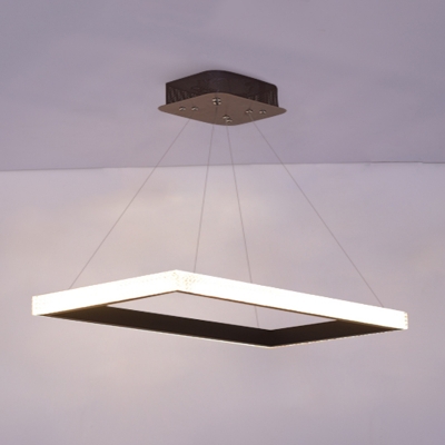 Rectangular Layered Dining Room Chandelier Light Acrylic Simplicity LED Pendant Light Fixture in Black