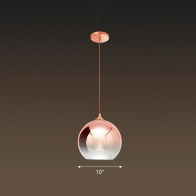 Rose Gold Globe Pendant Light Kit Postmodern Single Ombre Glass Ceiling Hang Lamp